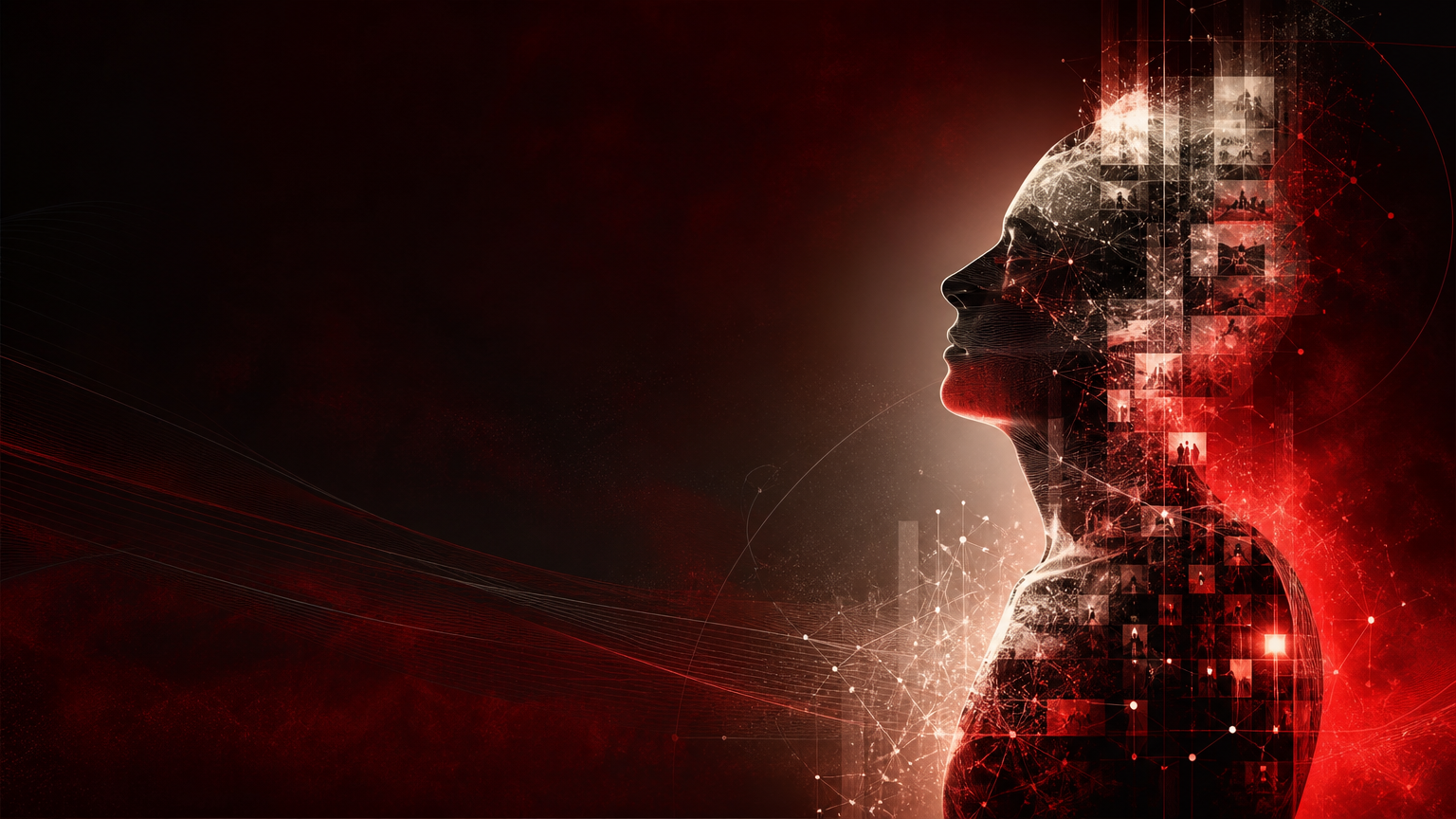Direito à existência digital e Cyberguru: silhueta humana abstrata formada por camadas de luz, memória, dados e vínculos digitais, sem texto e sem logotipo.
